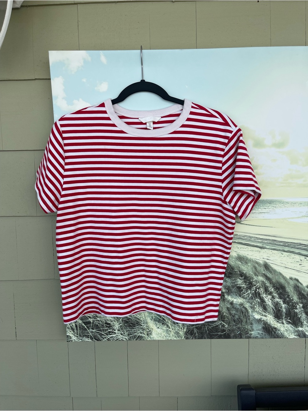 H&M Red and White Striped Crewneck Tee